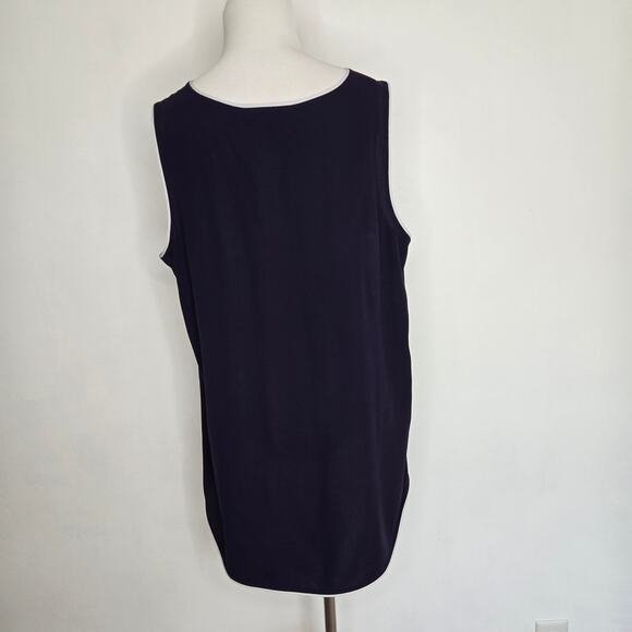 Eileen Fisher Silk Georgette Crepe Blouse Navy Salt Lake Piped Women Large - Picture 4 of 12